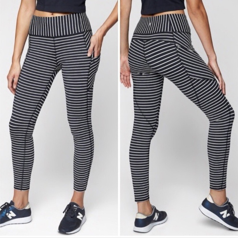 Athleta Contender Powerlift Leggings Black White Stripe XS Women’s